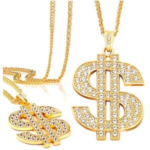 Spooktacular Creations 2 pcs Gold Dollar Chains Necklaces Money Pendant Chain